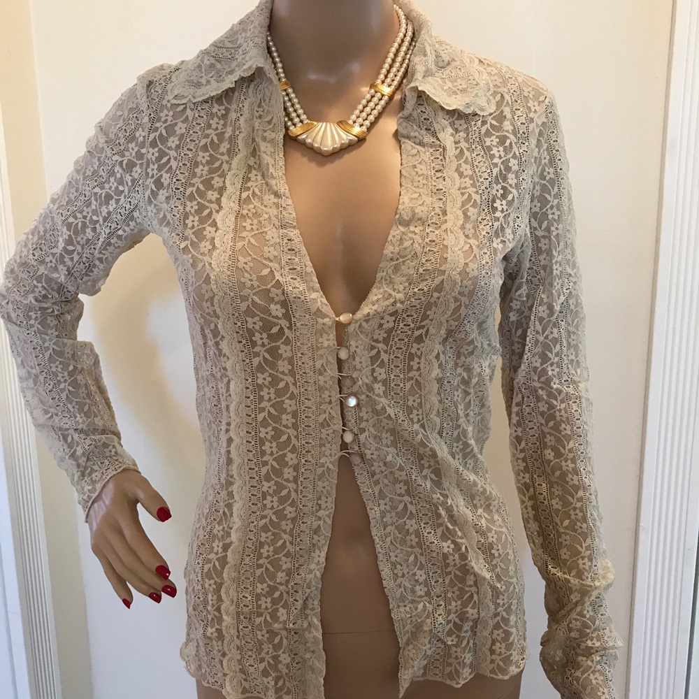 Luna Chix Nordstrom Beige Stretch Lace Top – Vintage -Size Medium